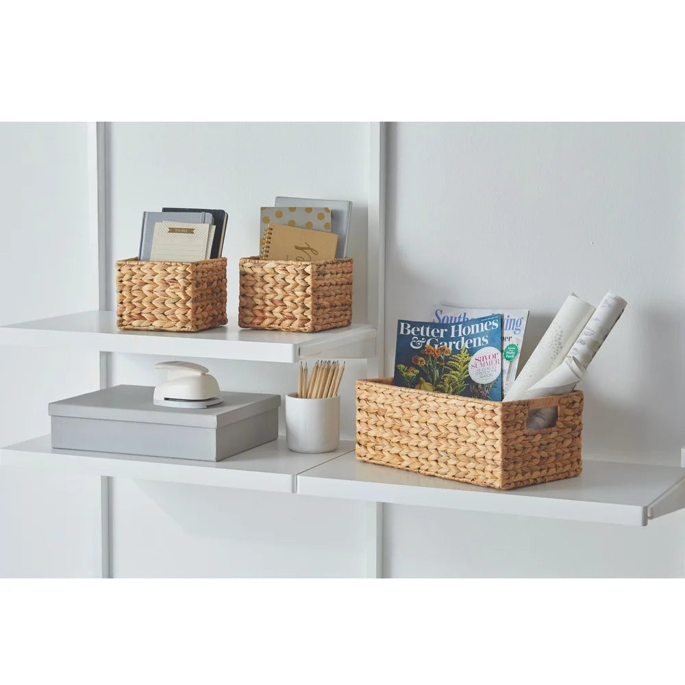 Natural Woven Water Hyacinth Storage Baskets Set of 3 Versatile Organizers Home Office Pantry Closet Bathroom Decor