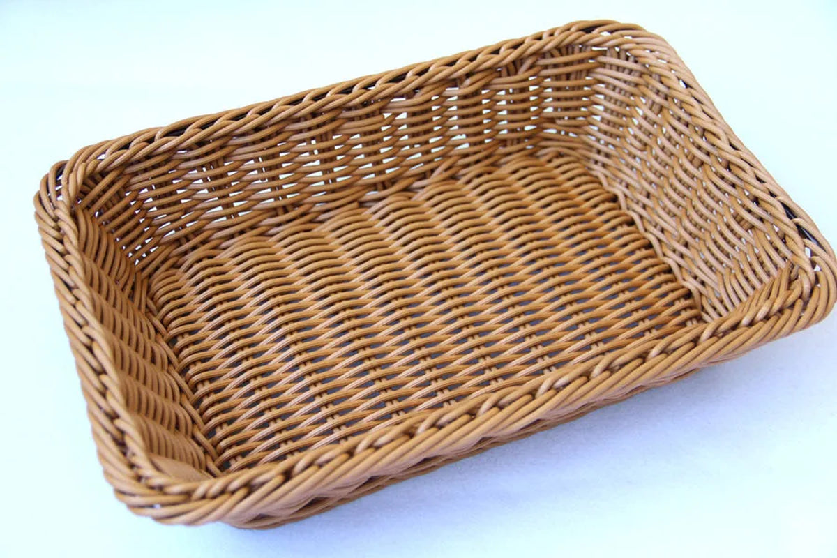 Hand-Woven Imitation Rattan Wicker Basket Rectangular Storage Box Fruit Tea Snack Bread Basket Cosmetic House Kitchen Supplies