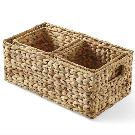 Natural Woven Water Hyacinth Storage Baskets Set of 3 Versatile Organizers Home Office Pantry Closet Bathroom Decor