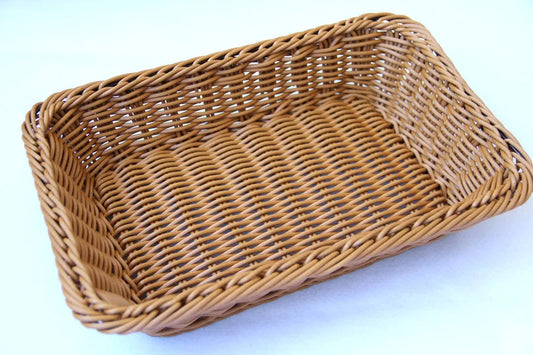 Hand-Woven Imitation Rattan Wicker Basket Rectangular Storage Box Fruit Tea Snack Bread Basket Cosmetic House Kitchen Supplies